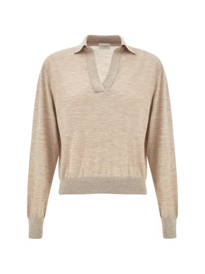 Paul & Shark V-neck Knitted Cashmere Polo Top In Brown