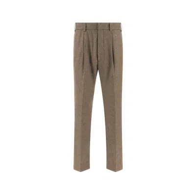 Paul & Shark Wide-leg Flannel Trousers In Brown