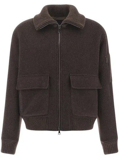 Paul & Shark Wool And Cashmere Bomber Jacket In Brown