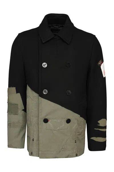 Paul & Shark Wool Blend Double-breasted Coat In Black