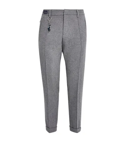 Paul & Shark Wool-cashmere Drawstring Chinos In Gray