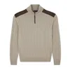 Paul & Shark Wool Cashmere Half Zip Sweater With Suede Details In Sand