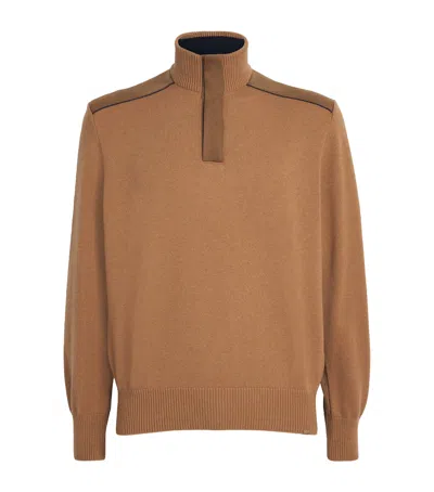 Paul & Shark Wool-cashmere Quarter-zip Sweater In Brown