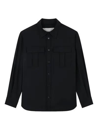 Paul & Shark Wool Flap-pocket Overshirt In Black