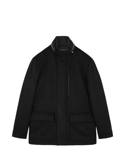 Paul & Shark Wool High-neck Single-breasted Coat In Black