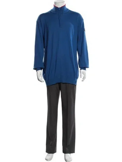Pre-owned Paul & Shark Wool Mock Neck Pullover In Blue