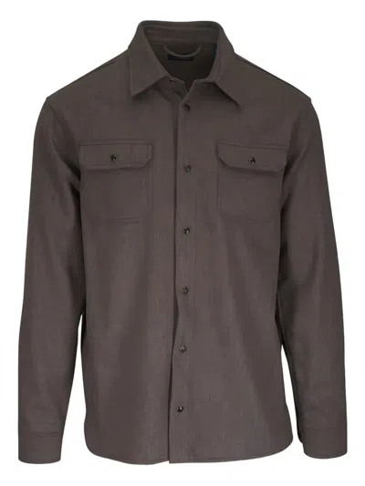 Paul & Shark Brown Flap-pocket Overshirt In Burgundy