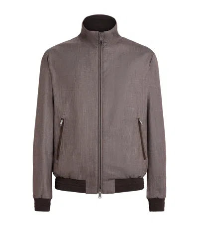 Paul & Shark Wool-silk-linen-blend Bomber Jacket In Grey