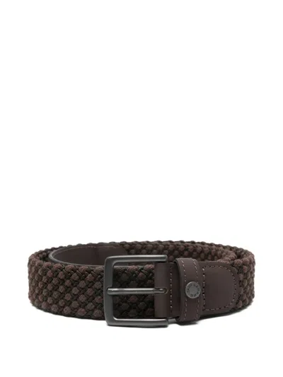 Paul & Shark Woven Leather Belt In Brown