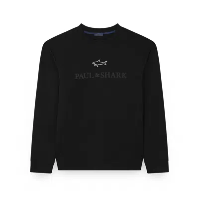 Paul & Shark X-soft Cotton Sweatshirt With Logo Print In Black