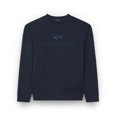 Paul & Shark X-soft Cotton Sweatshirt With Logo Print In Blue