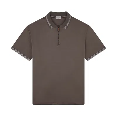 Paul & Shark X-soft Interlock Cotton Polo Shirt With Striped Profiles In Brown