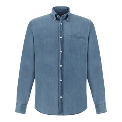 Paul & Shark X-soft Shirt In Giza Cotton Light Denim In Blue