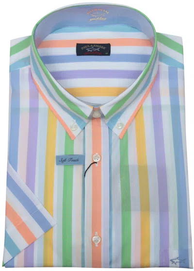 Pre-owned Paul & Shark Yachting Men's Short Sleeve Formal Dress Shirt 46 18" Soft Touch In Multicolor
