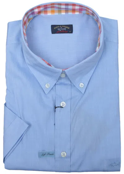Pre-owned Paul & Shark Yachting Men's Short Sleeve Formal Dress Shirt 47 18.5" Soft Touch In Blue