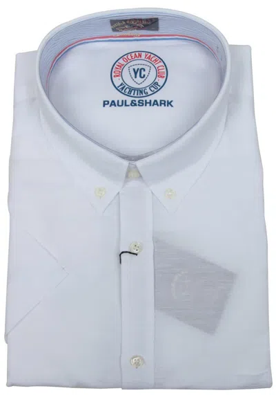 Pre-owned Paul & Shark Yachting Men's Short Sleeve Formal Dress Shirt 50 20" Linen Cotton In White