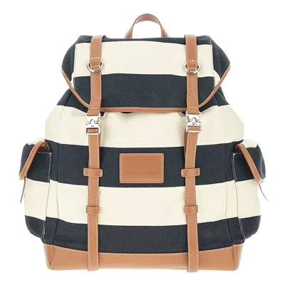 Paul & Shark Striped Canvas Backpack With Leather Details In Blue