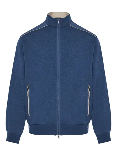 Paul & Shark Zip-fastening Contrast-panel Sweater In Blue