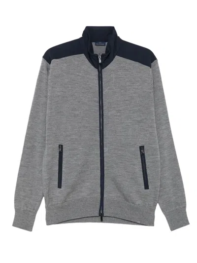 Paul & Shark Zip-front Panelled Cardigan In Gray
