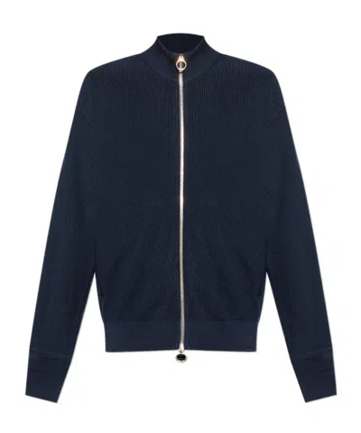 Paul & Shark Ribbed Zip-up Cardigan In Blue
