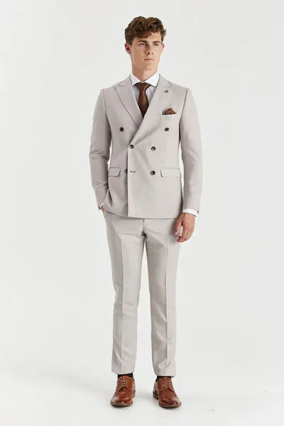 Paul Andrew 2 Piece Suit Double Breasted Birdseye Wedding In Gray