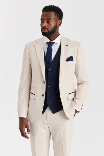 Paul Andrew 3 Piece Cream Check Suit With Check Waistcoat In Neutral