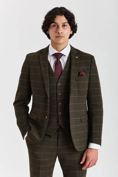 Paul Andrew Blazer Tweed Herringbone Check Wool Blend Sport Coat In Green
