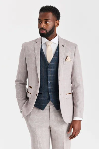 Paul Andrew 3 Piece Suit Set Light Check Blazer Trousers With Tweed Waistcoat In Neutral
