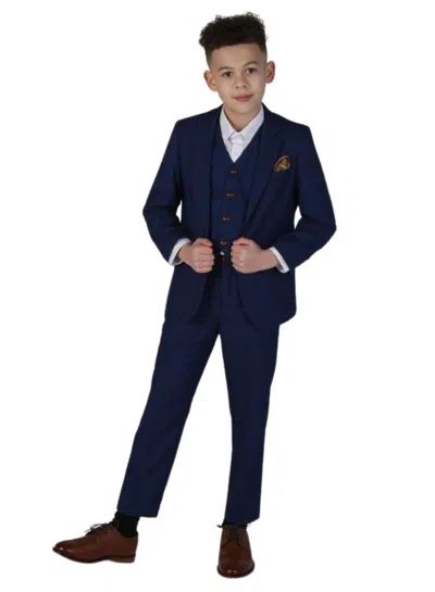 Paul Andrew Kids' Alex - Check 3 Piece Suit In Blue