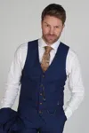 Paul Andrew Alex Check Wedding Waistcoat In Blue