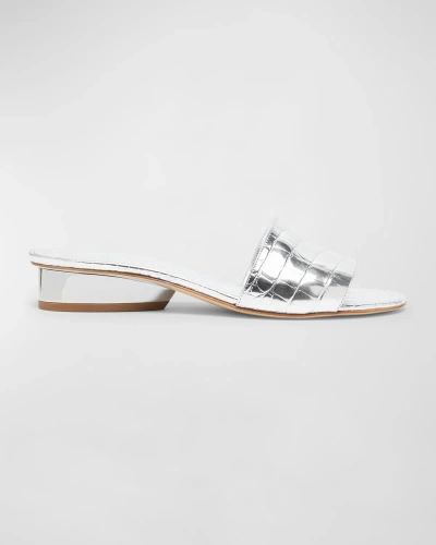 Paul Andrew Arc Metallic Croco Slide Sandals In Silver