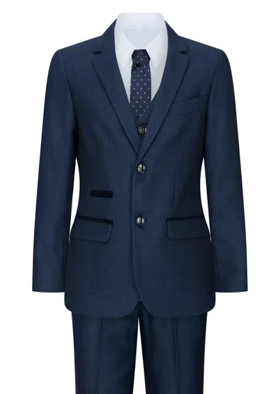 Paul Andrew Kids' Arthur 3 Piece Tweed Birdseye Suit In Blue