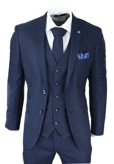Paul Andrew Arthur Blue 3 Piece Suit Birdseye Suit