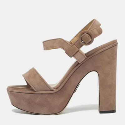 Paul Andrew Beige Suede Stanton Ankle Strap Sandals In Brown