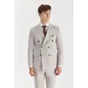 Paul Andrew Birdseye Double Breasted Blazer In Gray