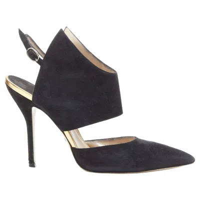 Pre-owned Paul Andrew Black Suede Pointed Winged Dorsay Pump Eu38.5
