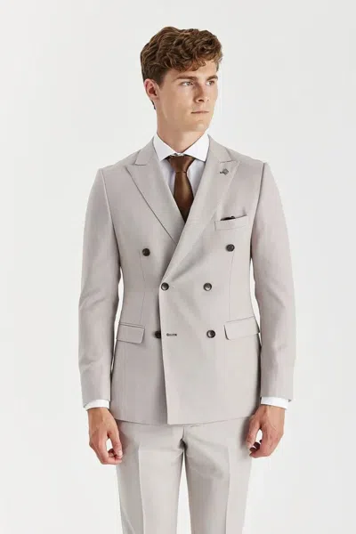 Paul Andrew Blazer Classic Birdseye Double Breasted Tailored Fit Jacket In Gray
