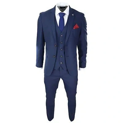 Pre-owned Paul Andrew Calvin Men's Wedding Navy 3 Piece Suit