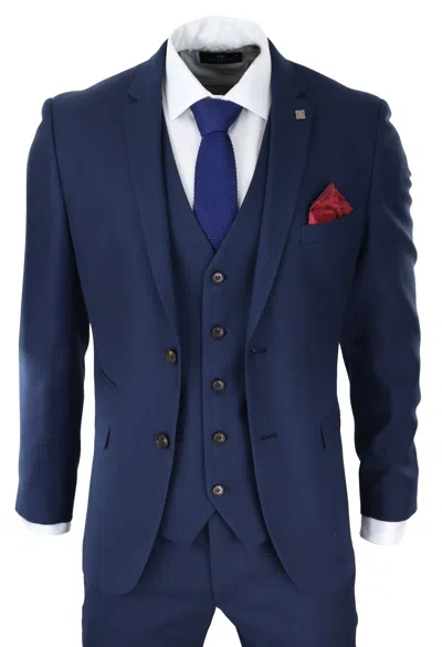 Paul Andrew Calvin Wedding Navy 3 Piece Suit In Blue