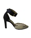 Paul Andrew Cane Weave Heeled Sandals In Dark Chocolate Brown And Cream Leather In Brown