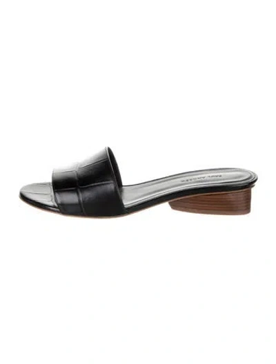 Pre-owned Paul Andrew Embossed Leather Animal Print Slides In Black