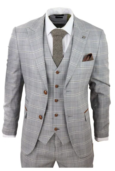Paul Andrew Francis Grey 3 Piece Suit Tan Brown Check
