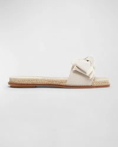 Paul Andrew Frayed Bow Slide Espadrille Sandals In Panna Cotta