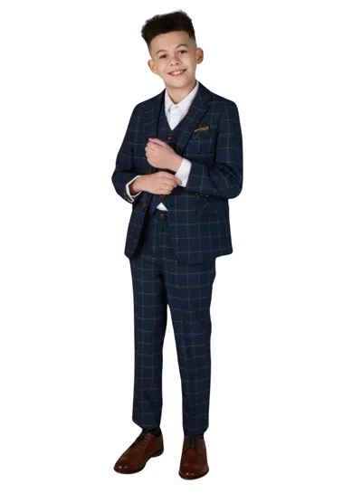 Paul Andrew Kids' Hamleys - 3 Piece Check Suit In Blue