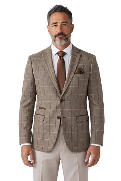 Paul Andrew Harris Brown Tweed Check Blazer With Stone Waistcoat And Trousers In Beige