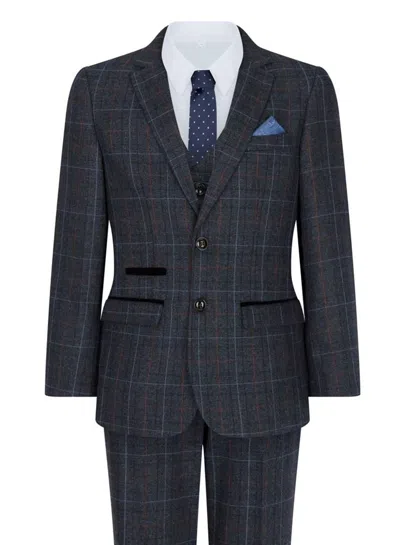Paul Andrew Kids' Harvey 3 Piece Tweed Suit Herringbone In Gray