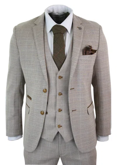 Paul Andrew Holland Check Tweed Beige 3 Piece Suit