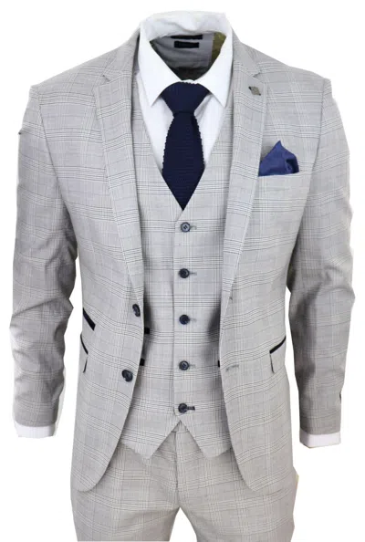 Paul Andrew Hugo Grey 3 Piece Suit Navy Check Velvet