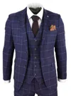Paul Andrew Kenneth 3 Piece Blue Suit Tweed Check In Blue