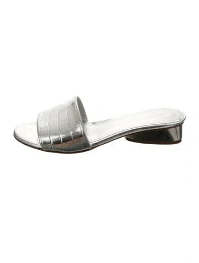 Pre-owned Paul Andrew Leather Animal Print Slides In Silver